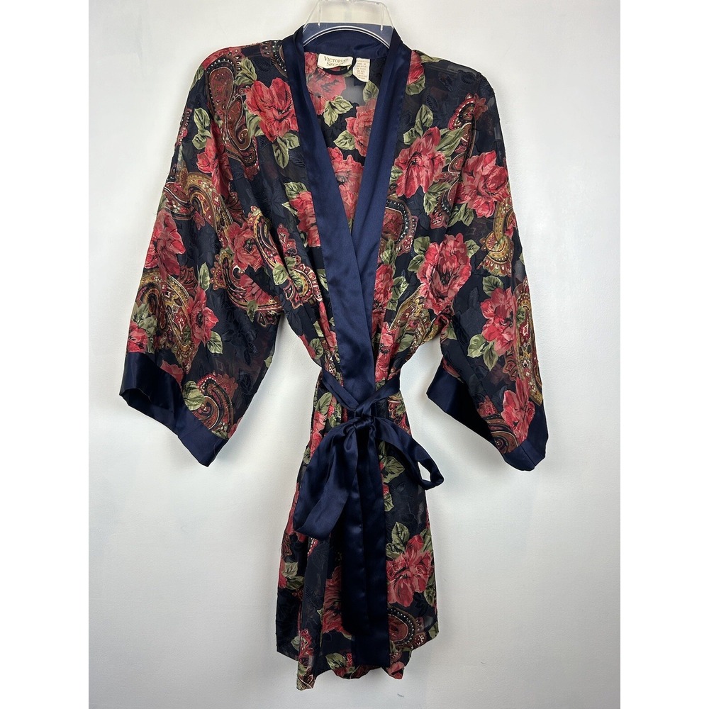 Vintage Victorias Secret Floral Robe Nightie Set Womens Large Lingerie Gold Tag